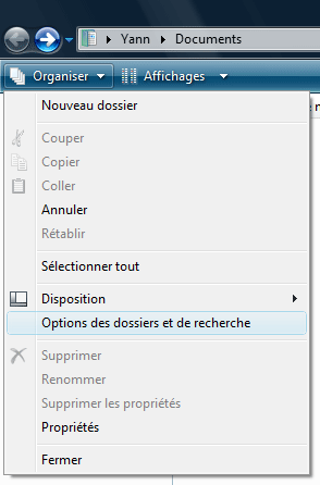 Options des dossiers et de recherche